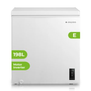 Congelador horizontal Aspes, Dual Cooling. Capacidad 198L, Clase E. Dimensiones: 85cm 77cm 56cm. Color Blanco, Control con Display. Motor Inverter.