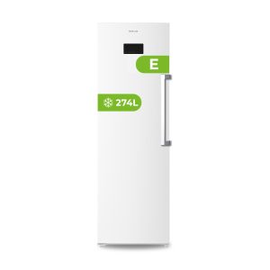 Congelador vertical Aspes, No Frost. Capacidad 274L, Clase E. Dimensiones: 185cm 60cm 66cm. Color Blanco, Control con Display. Motor Inverter.
