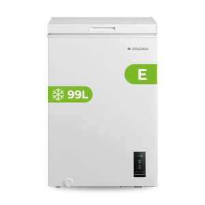 Congelador horizontal Aspes, Dual Cooling. Capacidad 99L, Clase E. Dimensiones: 85cm 54,7cm 44,6cm. Color Blanco, Control con Display. Motor Inverter.