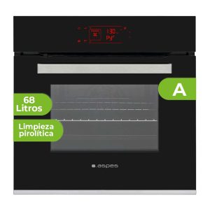 Horno Pirolítico Aspes 68L A 59,5cm 59,5cm 57,5cm Cristal negro DisplayTáctil 8P G.Telescópica Turbo