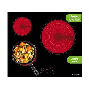 Placa Vitrocerámica Aspes 5700W 5cm 59cm 52cm Cristal negro Táctil 3Z Triple Corona