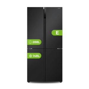 Frigorífico 4 Puertas Aspes, No Frost. Clase E. Dimensiones: 183cm 83,6cm 62,3cm. Color Dark Inox, Control con Display táctil. Motor Inverter.