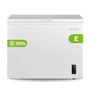 Congelador horizontal Aspes, Cíclico. Capacidad 290L, Clase E. Dimensiones: 85cm 111,5cm 67cm. Color Blanco, Control Electrónico. 2 cestas.