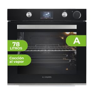 Horno Vapor Aspes 78L A 59,5cm 59,5cm 57,5cm Cristal negro Display TFT 12P Cortina aire Auto Cooking