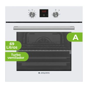 Horno Multifunción Aspes 69L A 59,5cm 59,5cm 57,5cm Cristal blanco Display táctil 10P G.Telescópicas