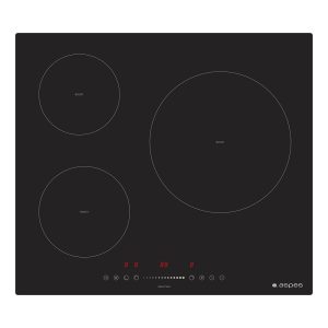 Placa de Inducción Aspes 60 cm 3 zonas con Cristal negro Slider táctil Keep warm Stop&Go