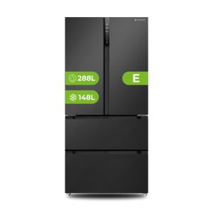 Frigorífico French Door Aspes, No Frost. Clase E. Dimensiones: 183cm 83,6cm 62,3cm. Color Dark Inox, Control con Display táctil. Motor Inverter.