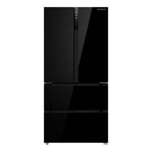 Frigorífico French Door Aspes, No Frost. Capacidad 510 L, Clase E. Dimensiones: 183cm 83,6cm 69,3cm. Color Cristal negro, Control con Display táctil. Motor Inverter.