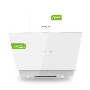 Campana Inclinada Aspes A+++ 44cm 60cm 43cm Cristal blanco Táctil Inverter LED 650m3/h 59dB