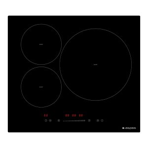 Placa de Inducción Aspes 60 cm 3 zonas con Cristal negro Slider táctil Keep warm Booster Stop&Go