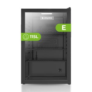 Refrigerador Horeca Aspes, Cíclico. Capacidad 121 L, Clase E. Dimensiones: 84,8cm 54cm 53,1cm. Color Negro, Control Manual.